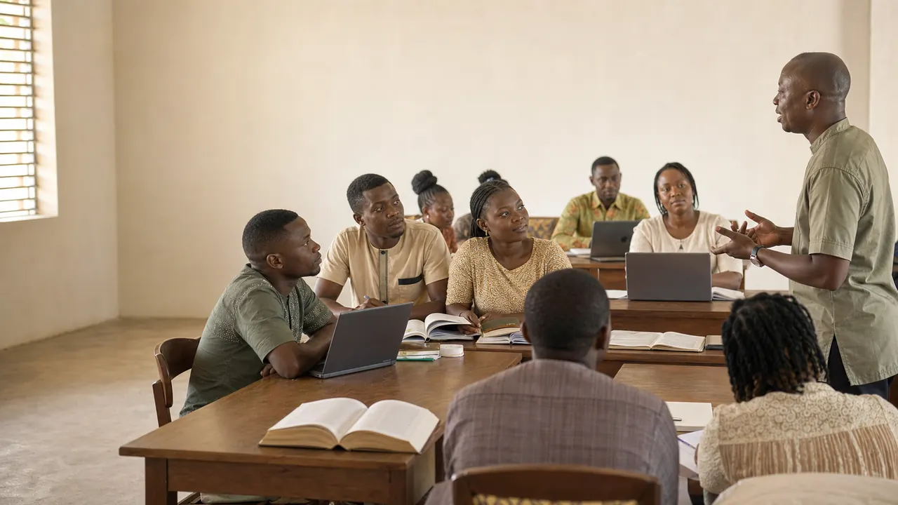Groupe d’adultes africains en séance de formation avec un enseignant
